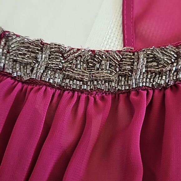 Yessica Women's Beaded Neckline Chiffon, Twisted Belt  Maxi Dress 12 Burgundy - Picture 11 of 16